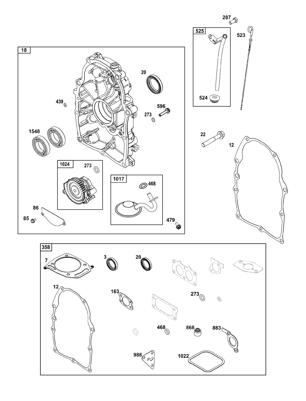 Crankcase Cover/Sump Group Diagram and Parts List for 38E347-0014-B5 200000 - 399999 Briggs and Stratton Engine